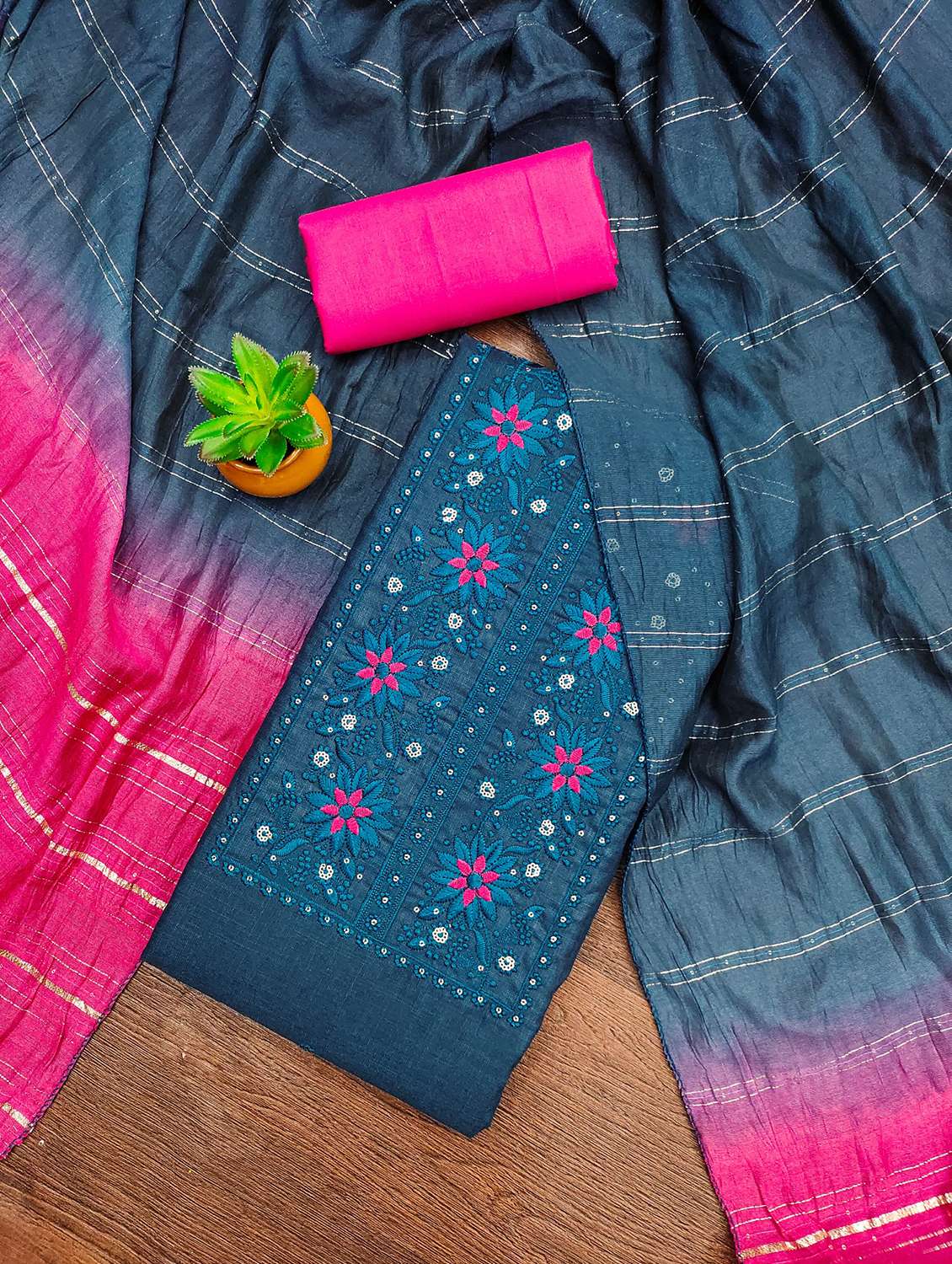 women solid with work embroidered unstitched suit setv