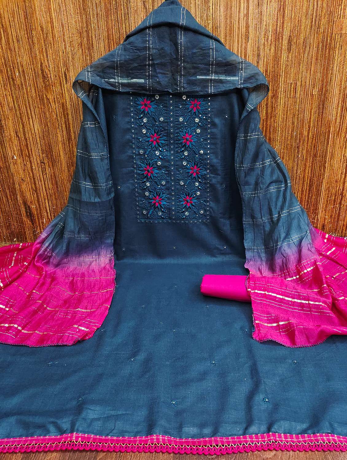 women solid with work embroidered unstitched suit setv - 21981033 -  Standard Image - 3