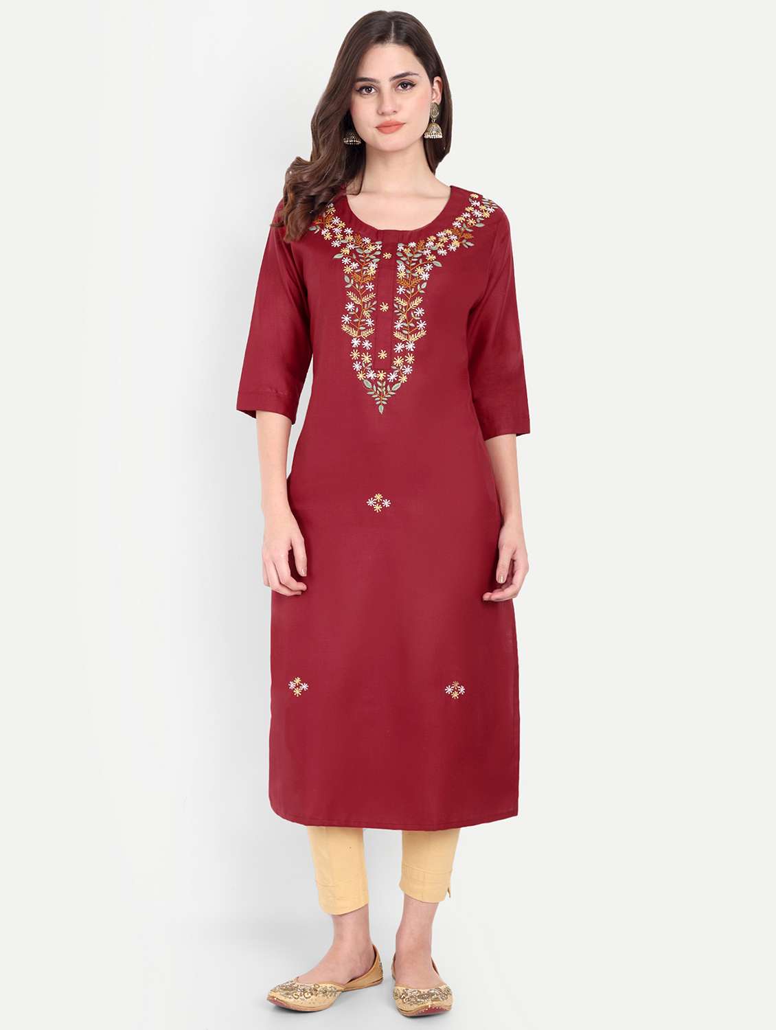 women embroidered three quarter sleeve kurta - 21981040 - Zoom Image - 0