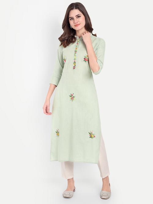 women embroidered three quarter sleeve kurta - 21981042 -  Standard Image - 0
