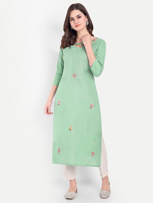 women embroidered three quarter sleeve kurta - 21981043 -  Standard Image - 0