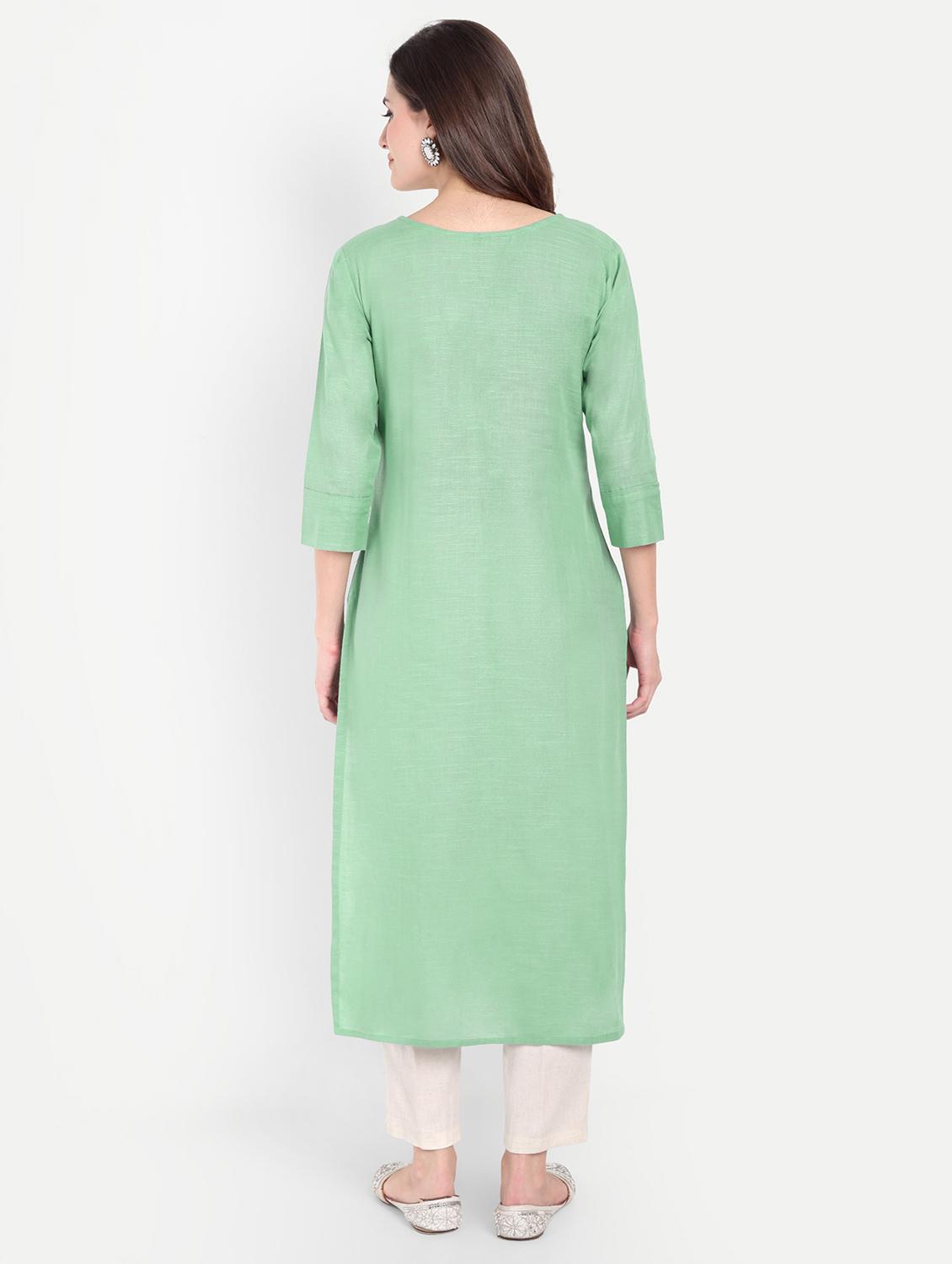 women embroidered three quarter sleeve kurta - 21981043 - Standard Image - 3