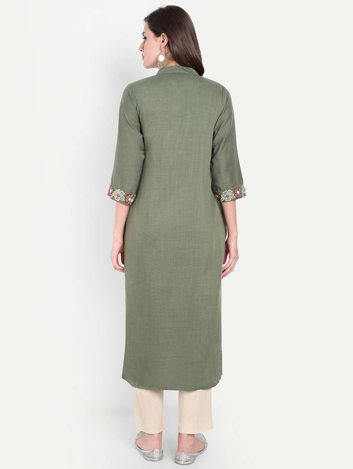 women embroidered three quarter sleeve kurta - 21981044 - Standard Image - 3