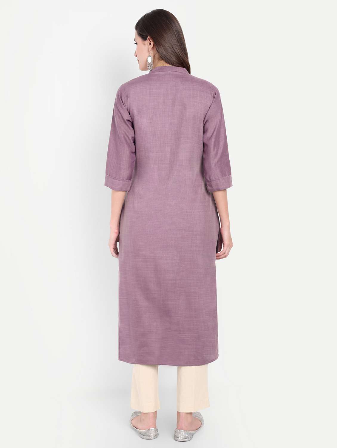 women embroidered three quarter sleeve kurta - 21981046 -  Standard Image - 3