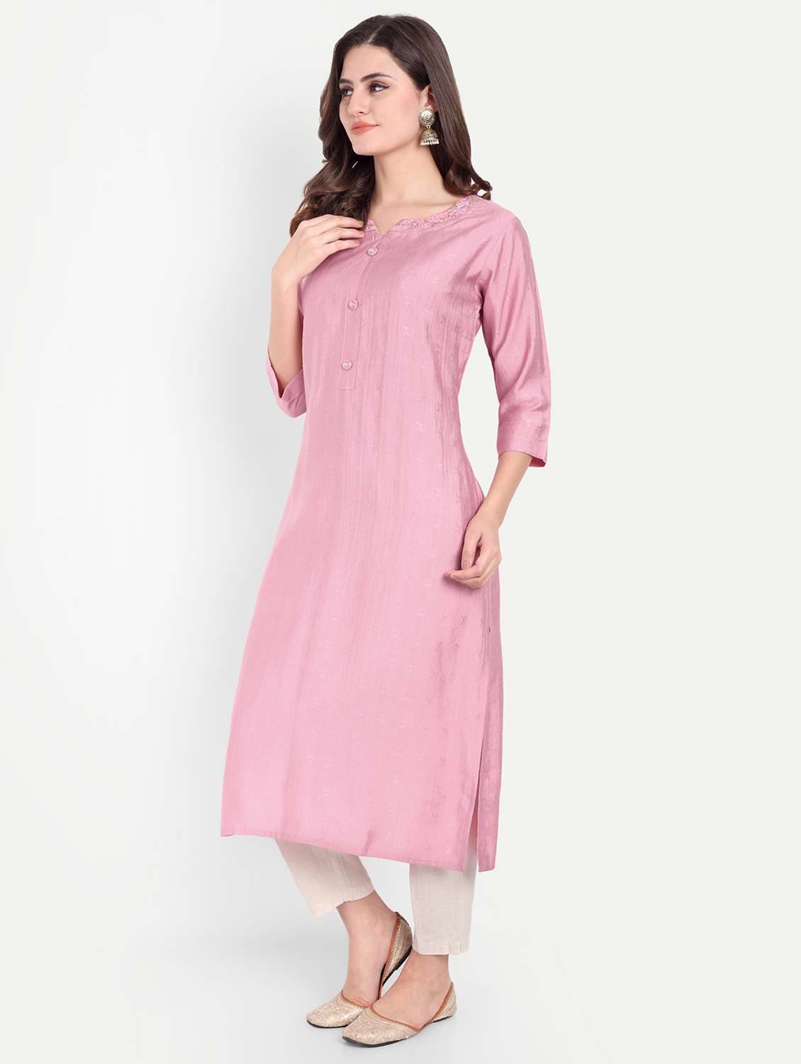 women self designed three quarter sleeve kurta