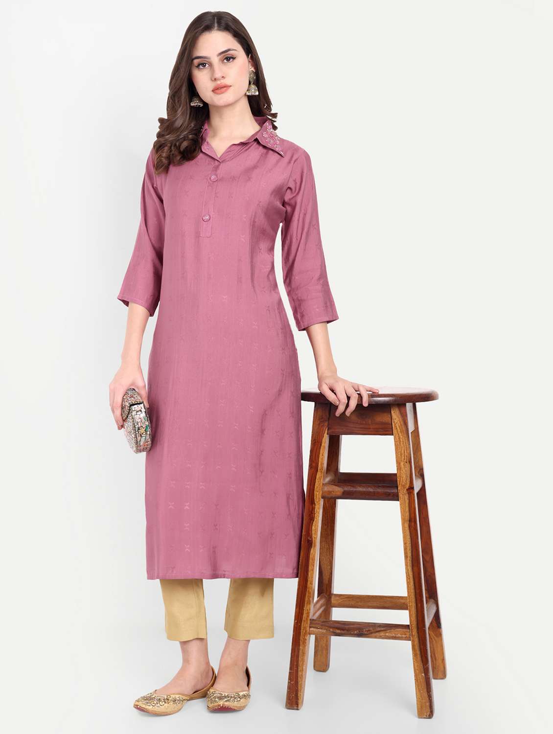 women self designed three quarter sleeve kurta