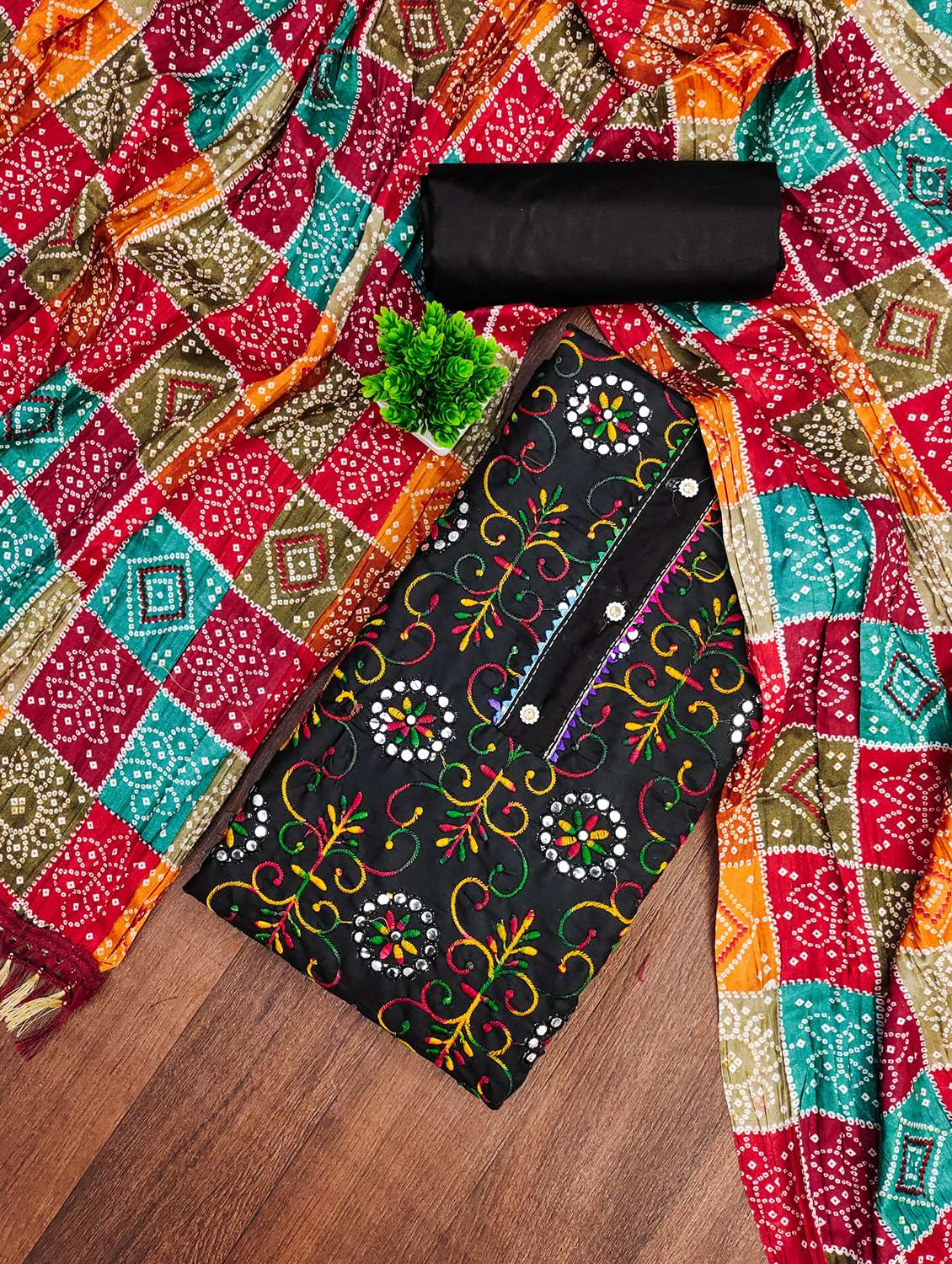 women solid with work embroidered unstitched suit set