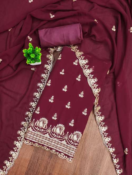 women solid with work embroidered unstitched suit set - 21981139 -  Standard Image - 0