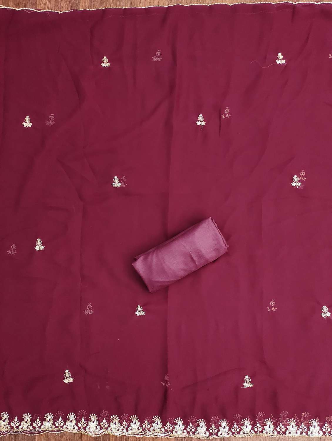 women solid with work embroidered unstitched suit set - 21981139 -  Standard Image - 3