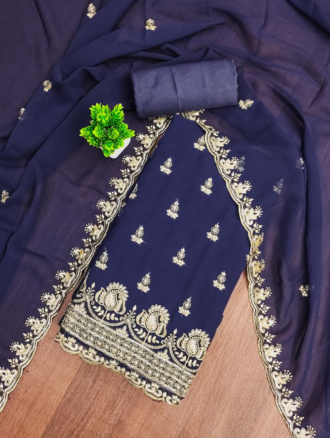 women solid with work embroidered unstitched suit set - 21981141 - Zoom Image - 0