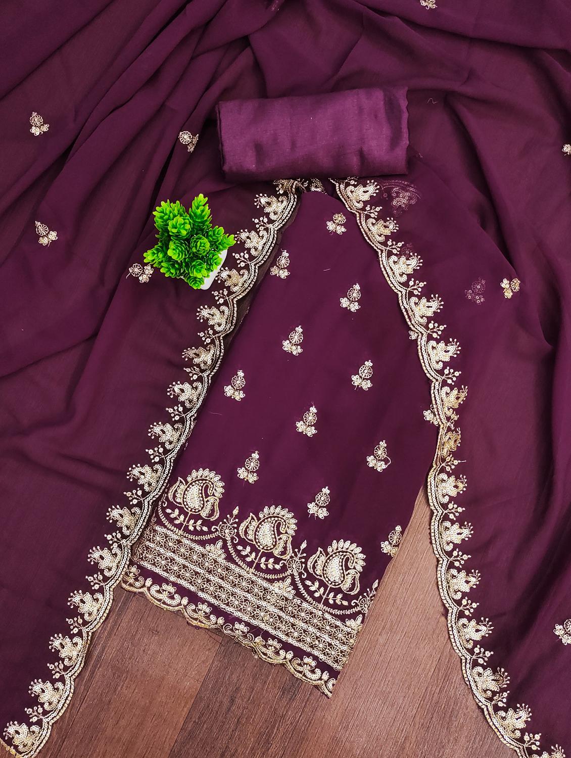 women solid with work embroidered unstitched suit set - 21981142 - Zoom Image - 0