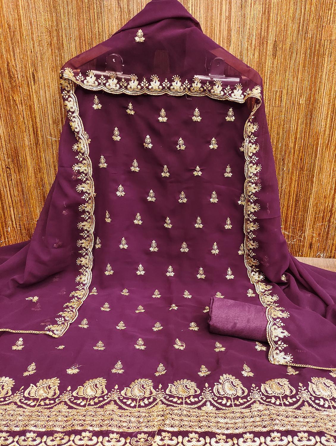 women solid with work embroidered unstitched suit set - 21981142 - Standard Image - 3