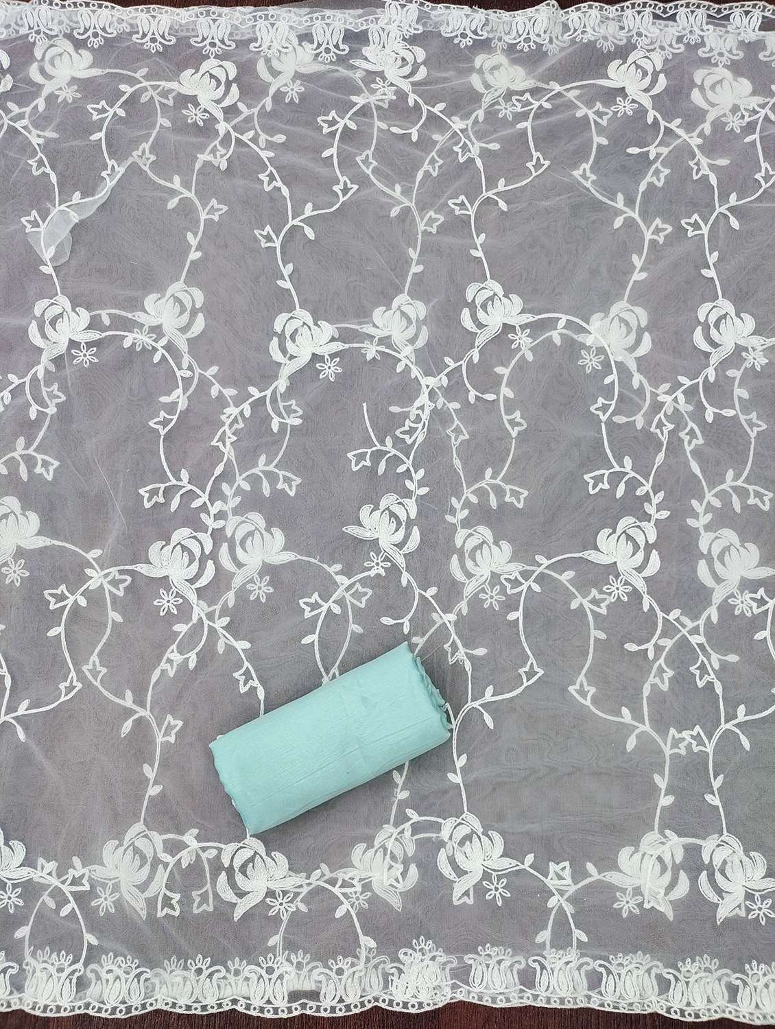 women solid with work embroidered unstitched suit set - 21981153 -  Standard Image - 3