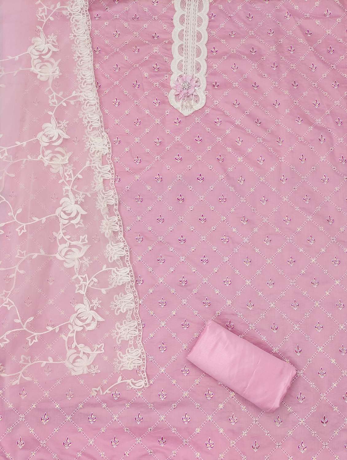 women solid with work embroidered unstitched suit set - 21981156 -  Standard Image - 3