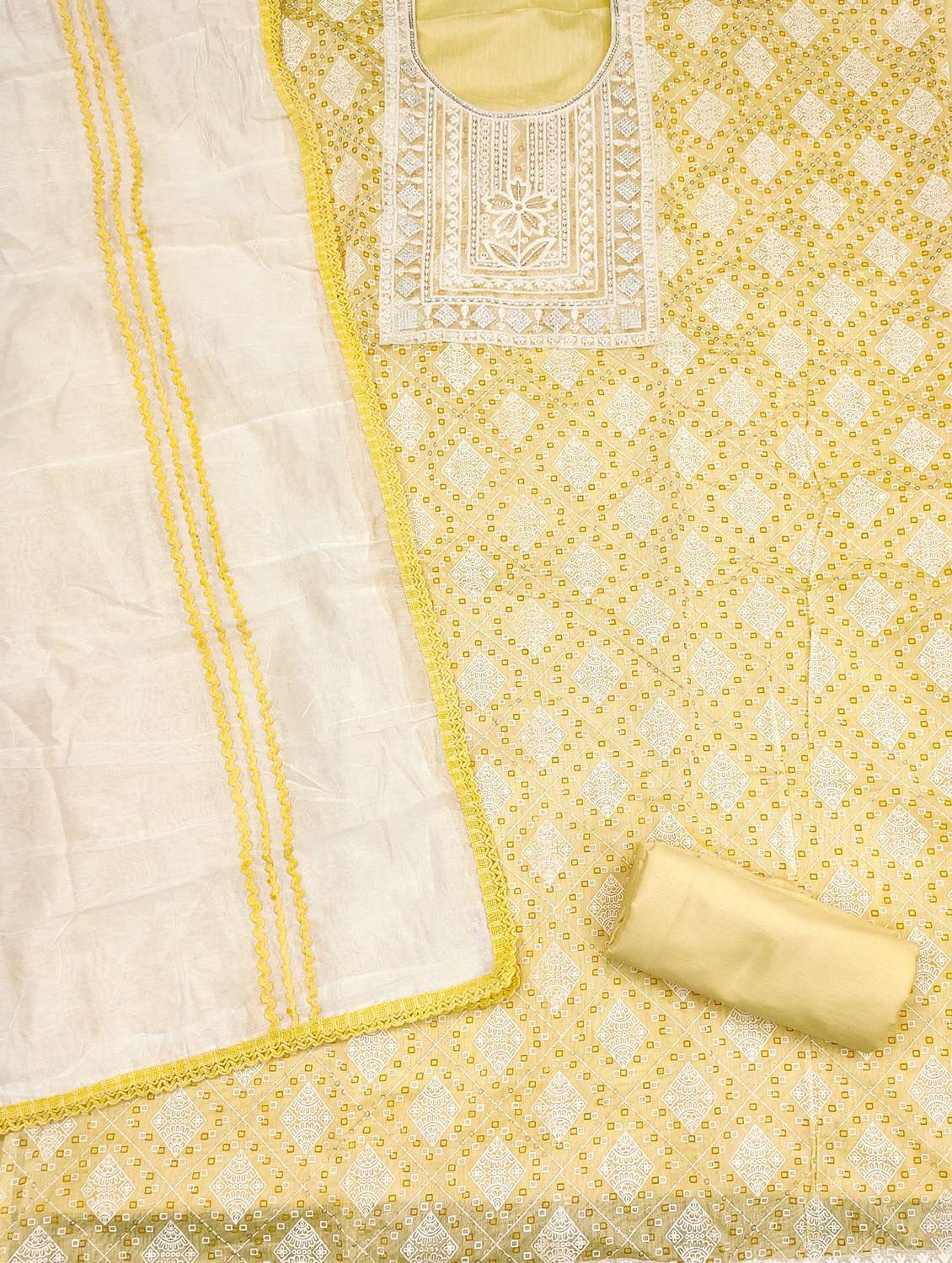 women printed with embroidered work unstitched suit set - 21981161 -  Standard Image - 3