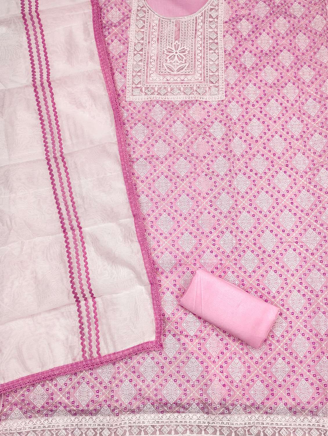 women printed with embroidered work unstitched suit set - 21981162 -  Standard Image - 3