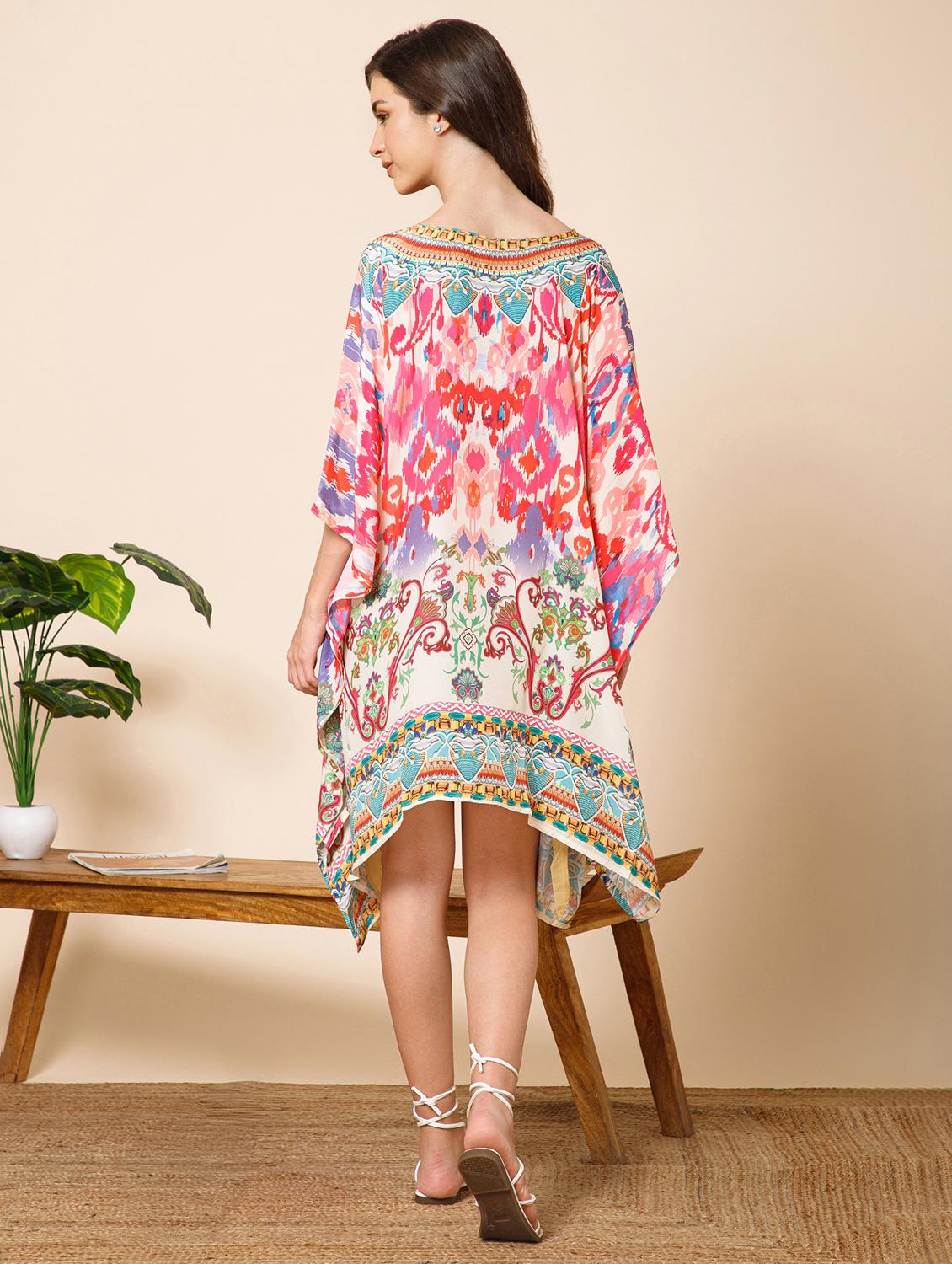 women printed kimono sleeve kaftan dress - 21981164 - Standard Image - 3