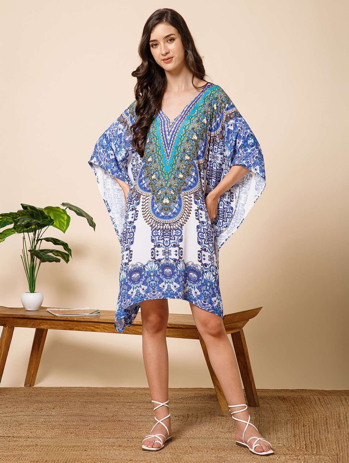 women printed kimono sleeve kaftan dress - 21981165 -  Zoom Image - 0
