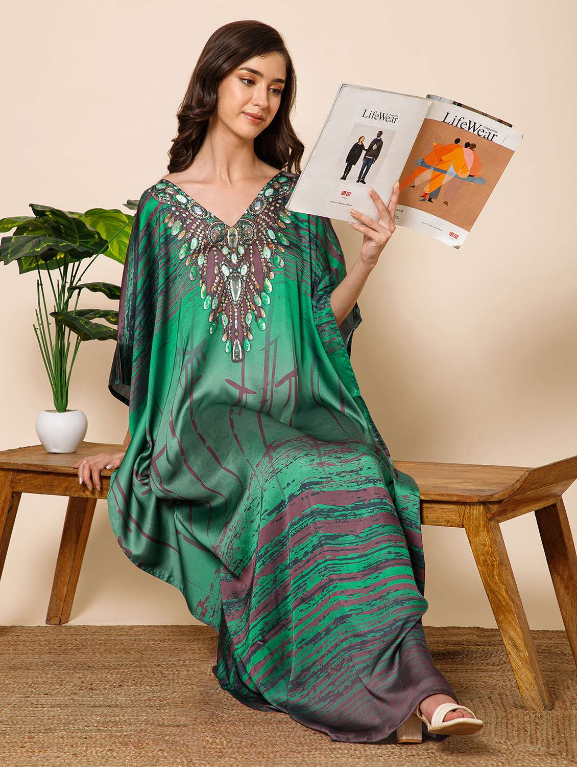 women printed kimono sleeve kaftan maxi dress - 21981168 -  Standard Image - 3