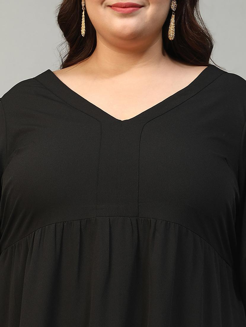 women plus size solid flared sleeve tiered dress - 21981174 - Standard Image - 5