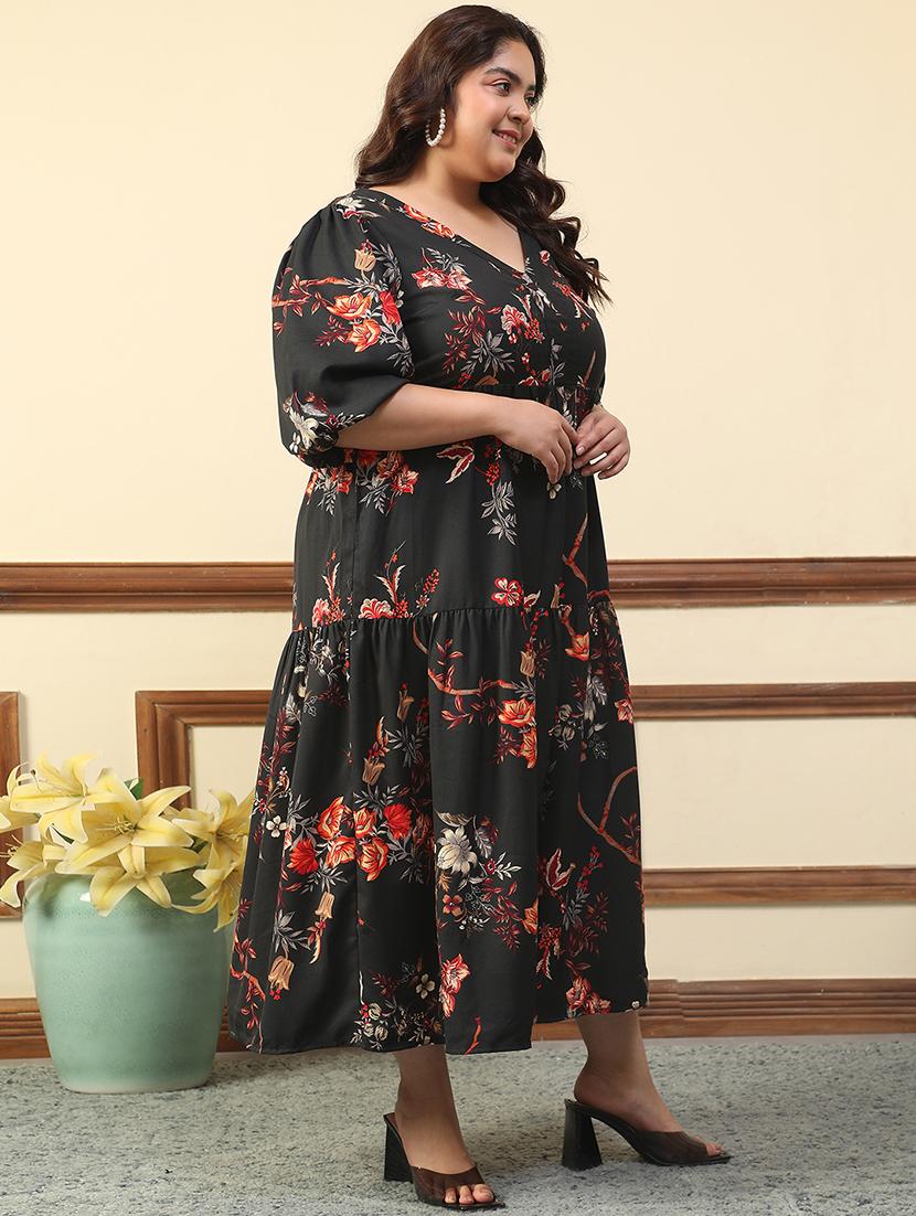 women plus size floral print puff sleeve tiered dress - 21981176 - Standard Image - 3