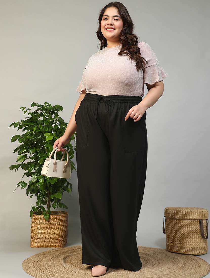 women plus size solid mid rise wide leg trouser - 21981181 - Standard Image - 3