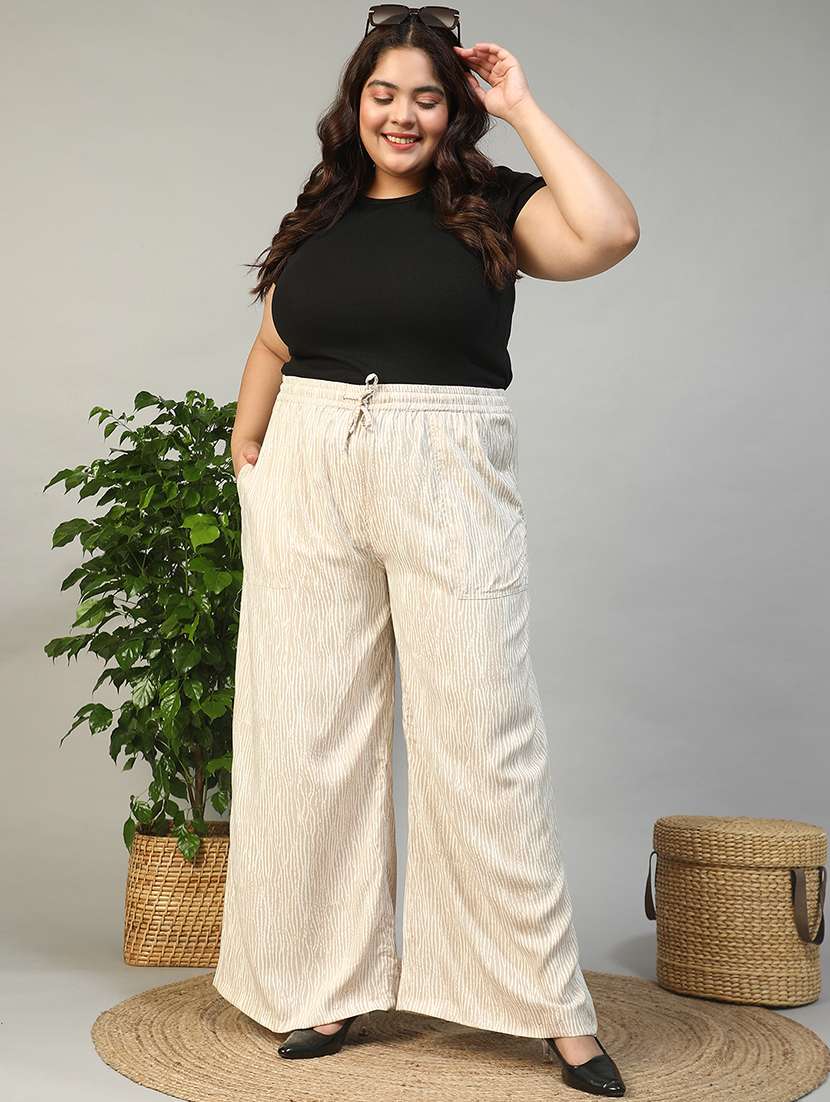 women plus size printed mid rise wide leg trouser - 21981183 - Standard Image - 3
