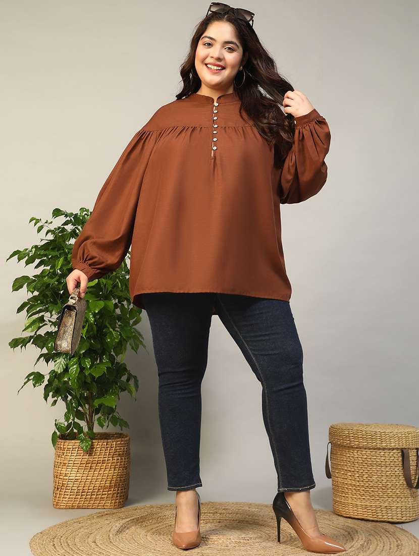 women plus size solid puff sleeve top - 21981198 -  Standard Image - 5