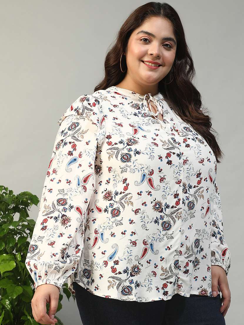women plus size floral printed puff sleeve top