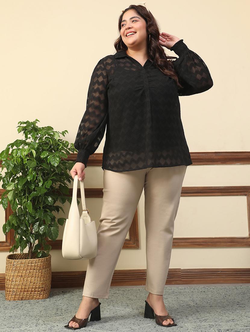 women plus size self designed collared puff sleeve top - 21981210 - Standard Image - 5