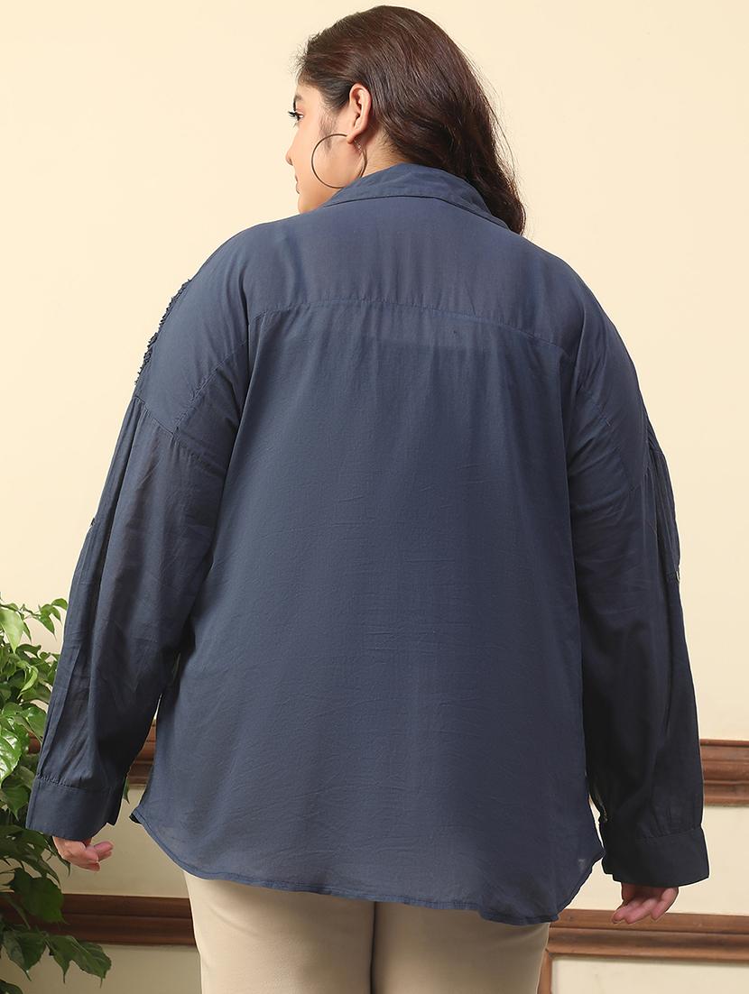 women plus size embroidered collared long sleeve shirt - 21981211 - Standard Image - 3