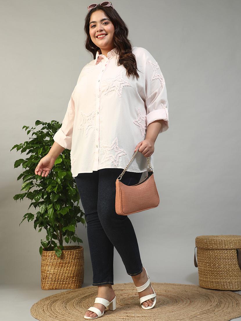 women plus size embroidered collared long sleeve shirt - 21981212 - Standard Image - 5