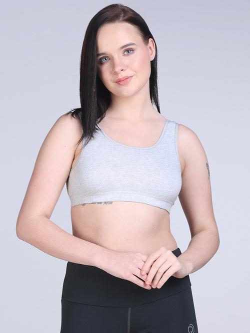 grey melange cotton sports bra - 21981230 - Standard Image - 0