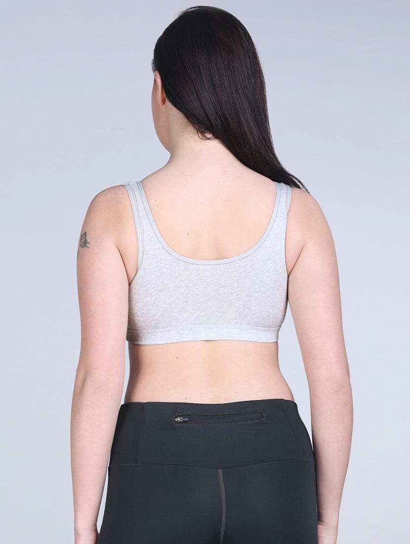 grey melange cotton sports bra - 21981230 - Standard Image - 3