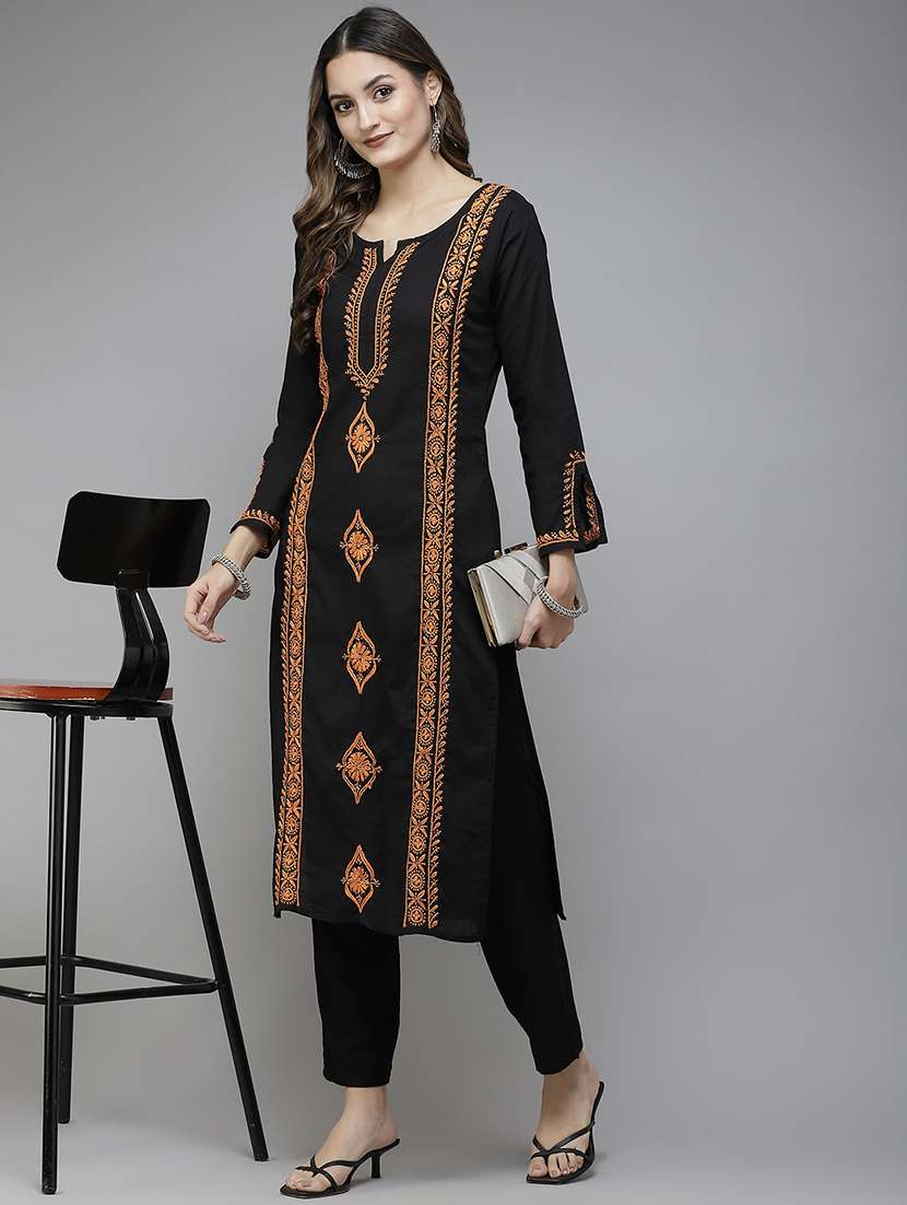 women embroidered long sleeve straight kurta - 21981256 - Zoom Image - 0