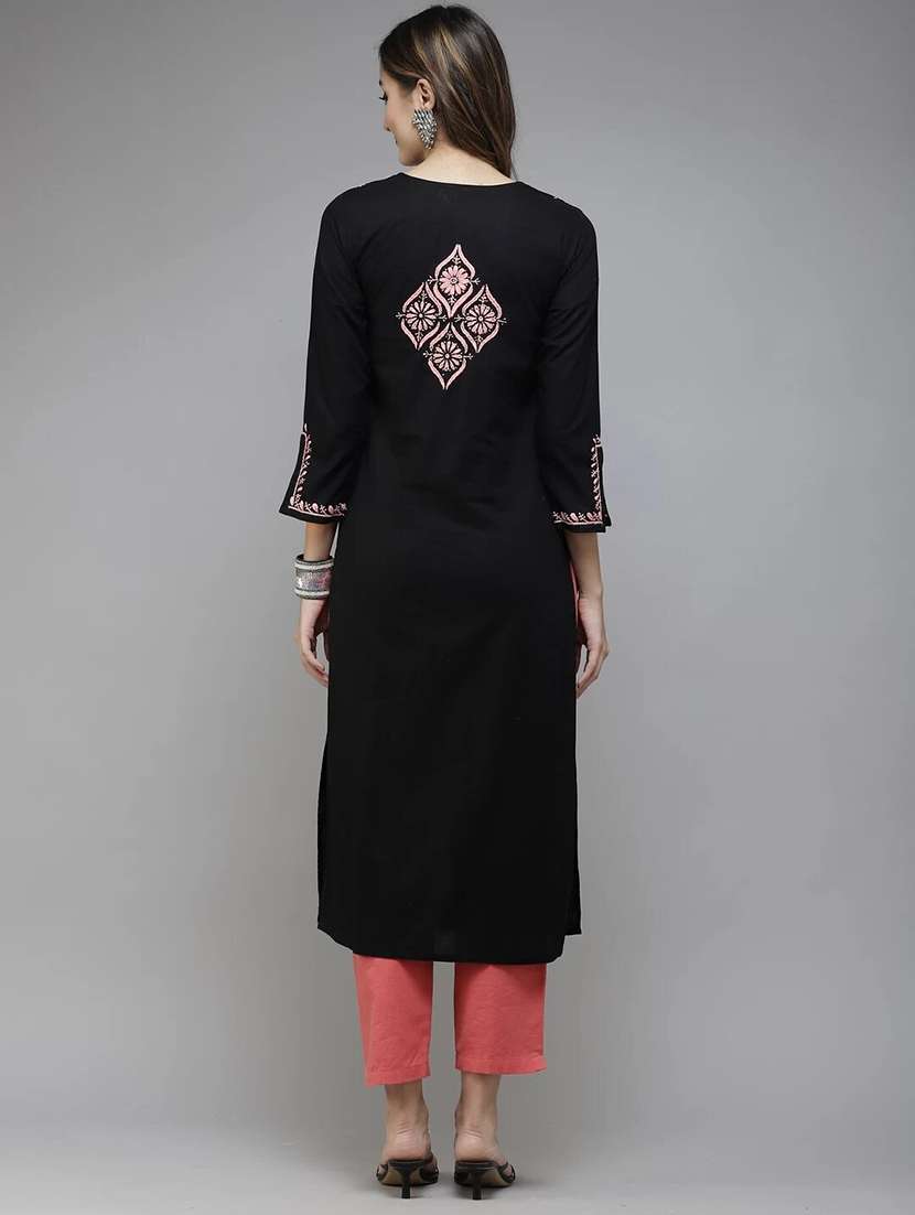 women embroidered long sleeve straight kurta - 21981257 - Standard Image - 3
