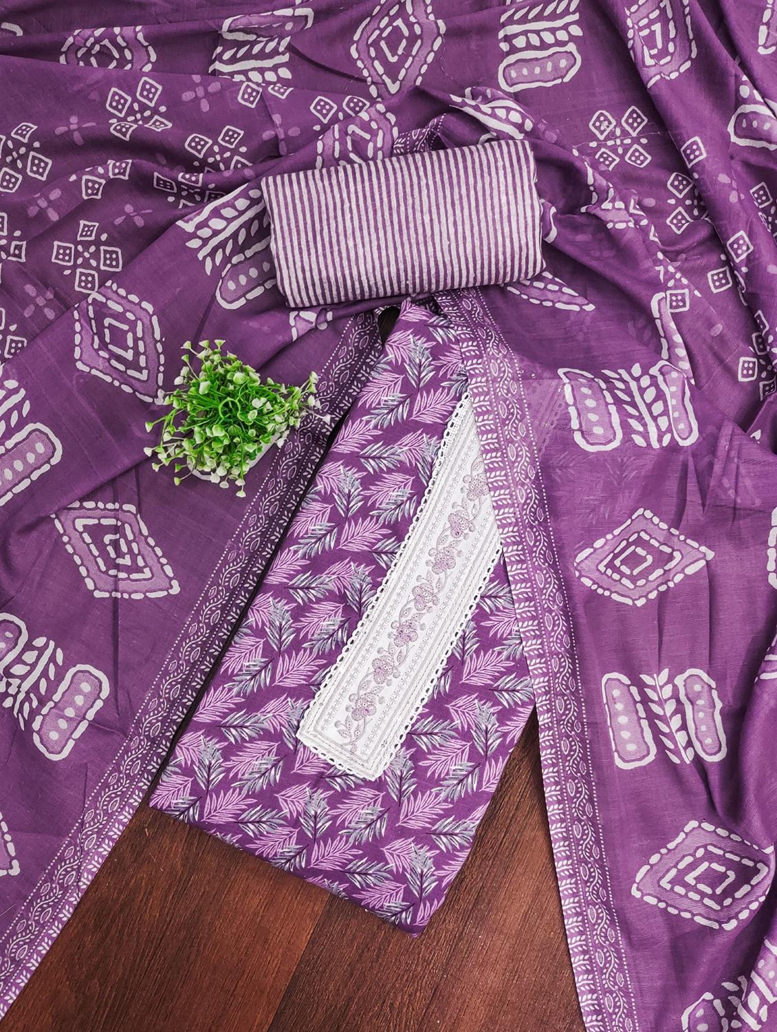 women printed with embroidered work unstitched suit set - 21981262 - Zoom Image - 0