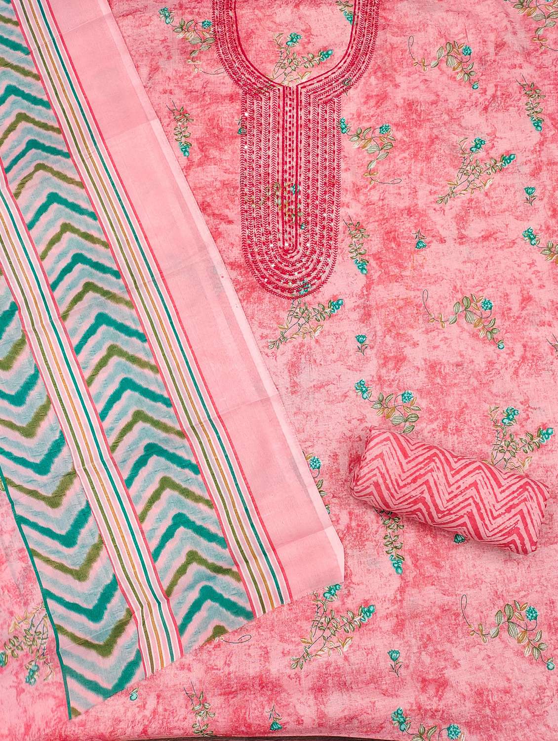 women printed with embroidery work unstitched suit set - 21981277 -  Standard Image - 3