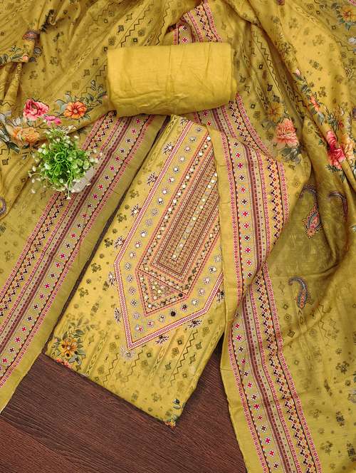 women yellow floral print unstitched suit set - 21981299 -  Standard Image - 0