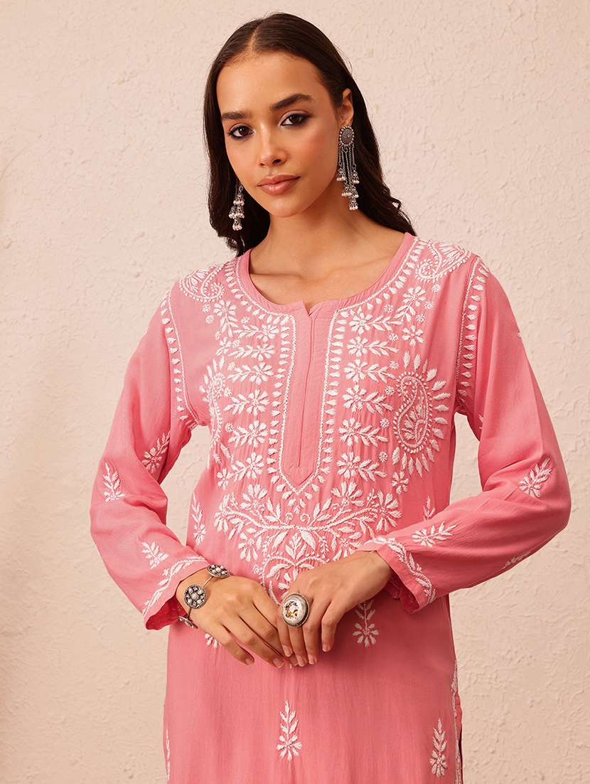 women long sleeve chikankari straight kurta - 21981304 -  Standard Image - 5