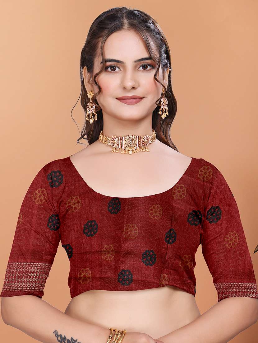 women printed bordered saree with blouse - 21981392 -  Standard Image - 5