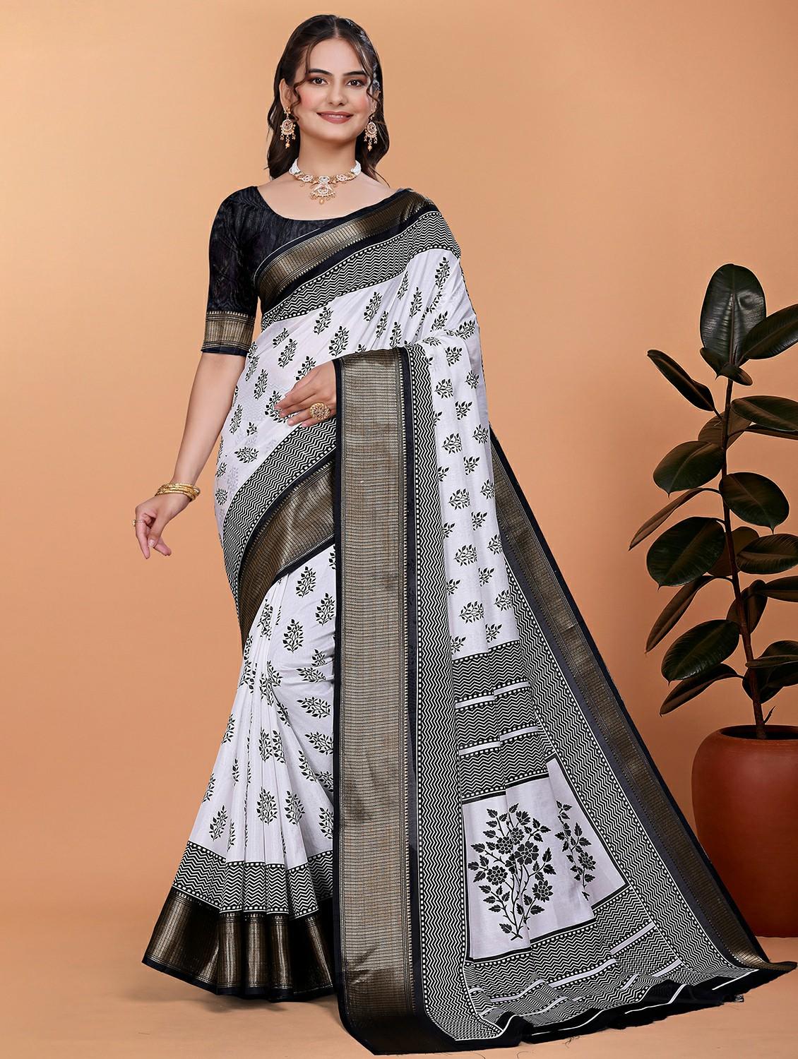 women printed bordered saree with blouse - 21981411 - Zoom Image - 0