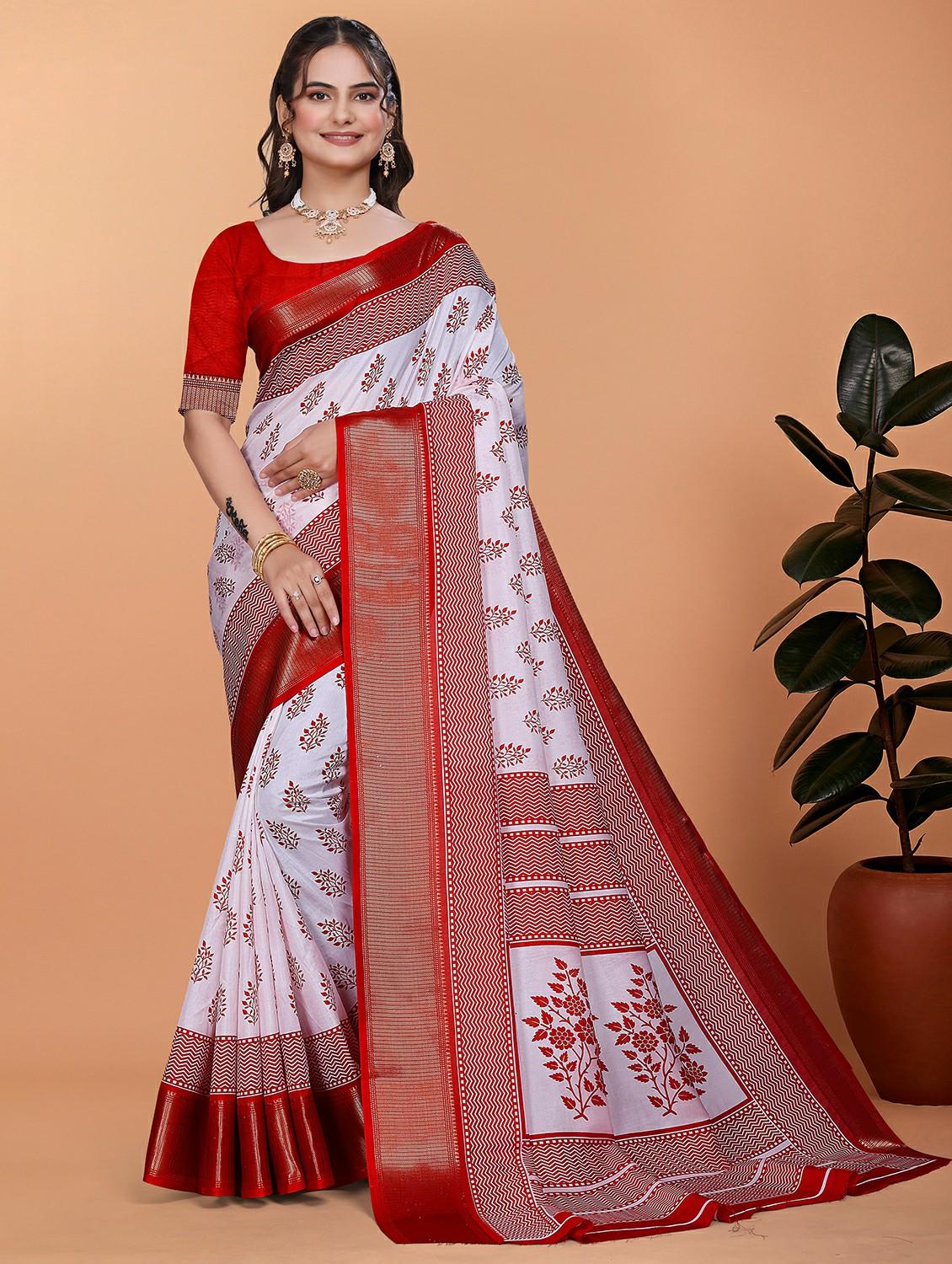 women printed bordered saree with blouse - 21981412 - Zoom Image - 0
