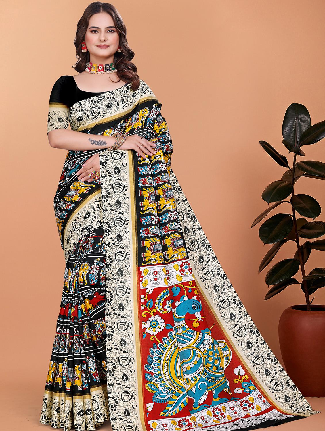 women kalamkari printed saree with blouse - 21981434 - Zoom Image - 0