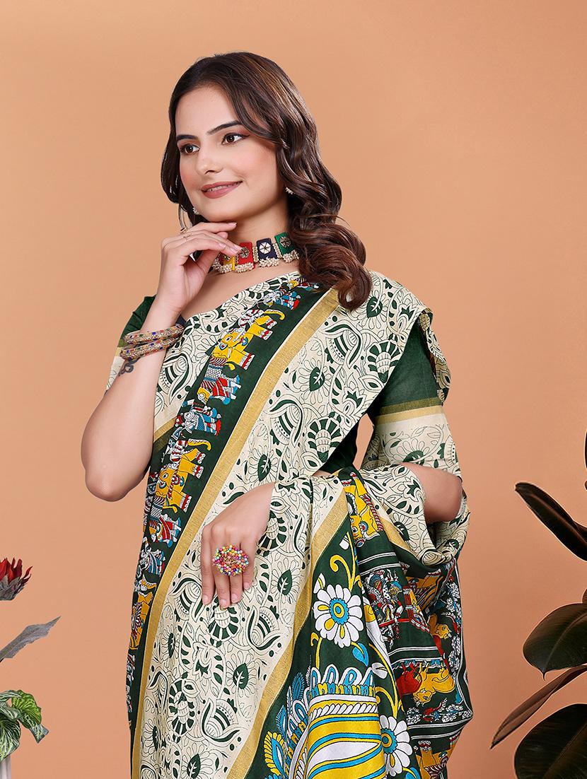 women kalamkari printed saree with blouse - 21981435 - Standard Image - 3