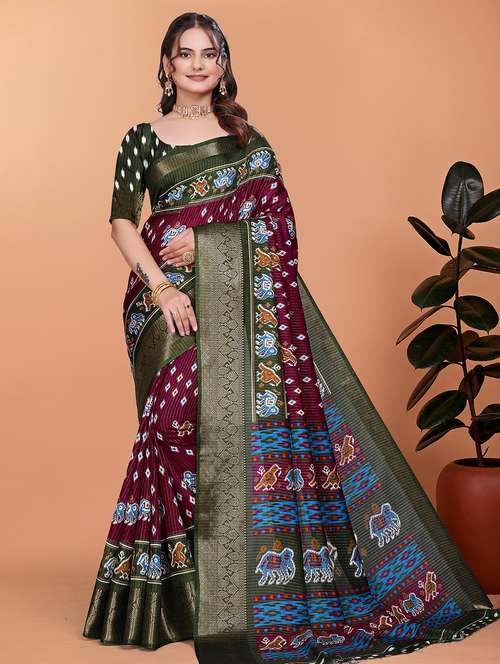 women printed bordered saree with blouse - 21981449 -  Standard Image - 0
