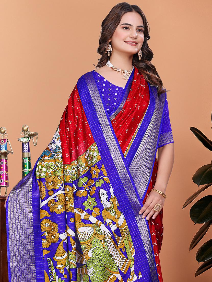 women kalamkari printed bordered saree with blouse - 21981453 - Standard Image - 3