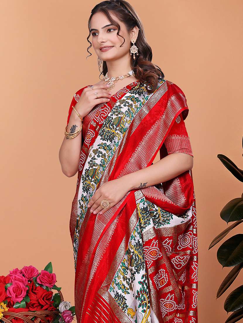 women bandhani printed bordered saree with blouse - 21981463 -  Standard Image - 3