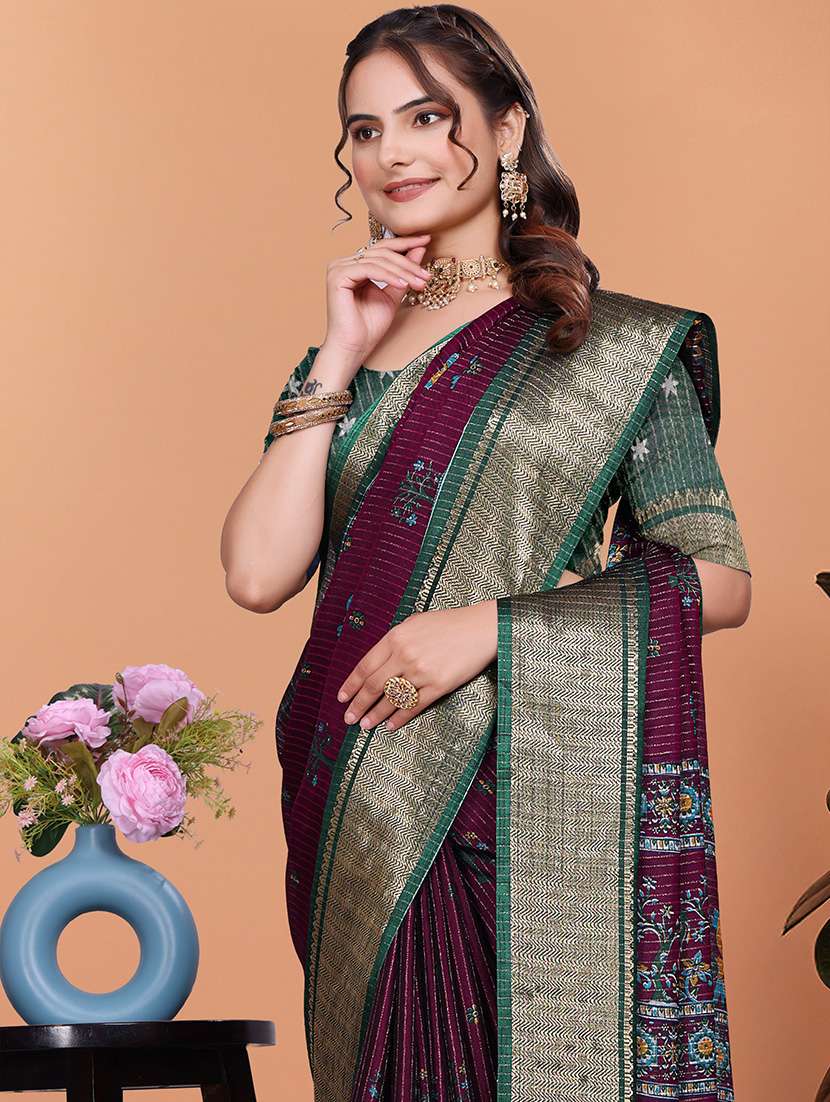 women printed bordered saree with blouse - 21981470 -  Standard Image - 3