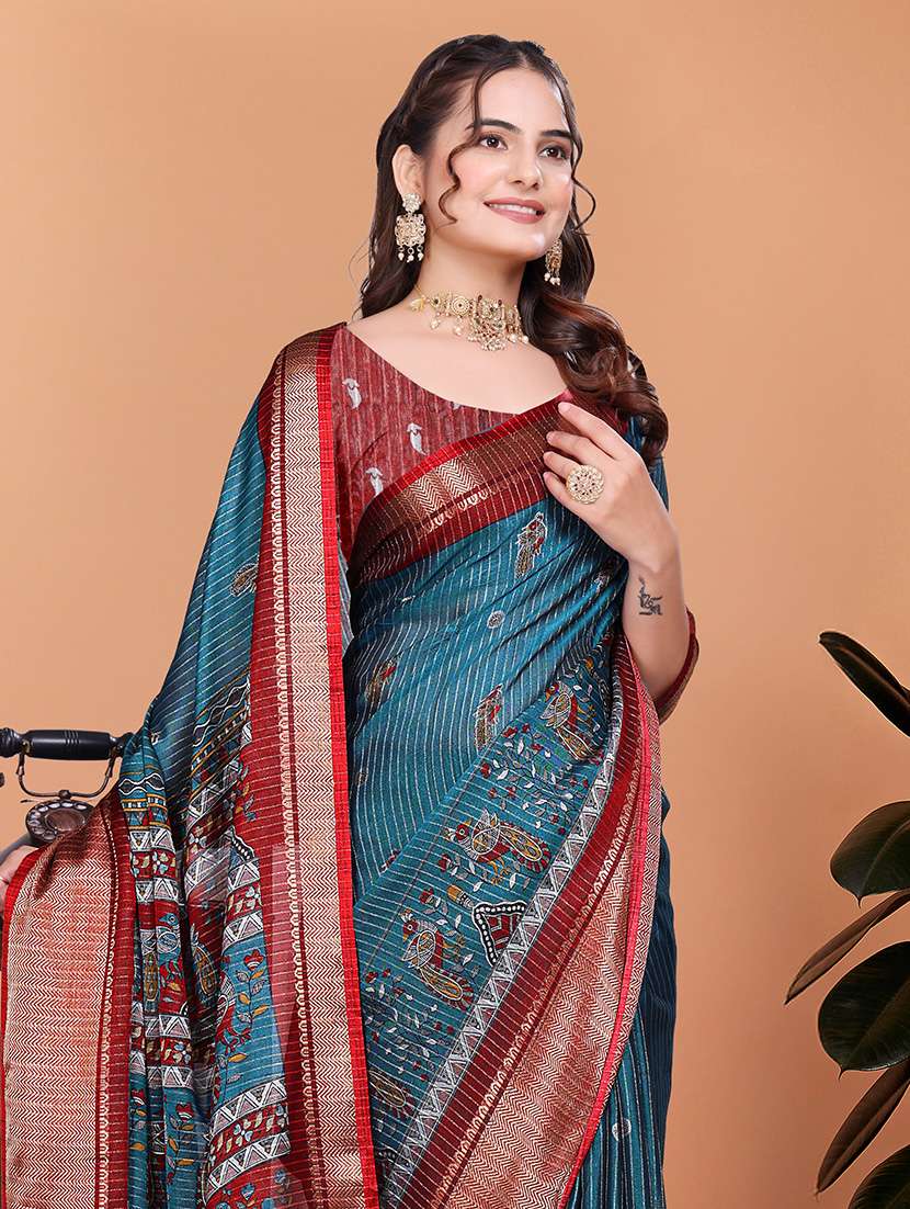 women printed bordered saree with blouse - 21981477 -  Standard Image - 3